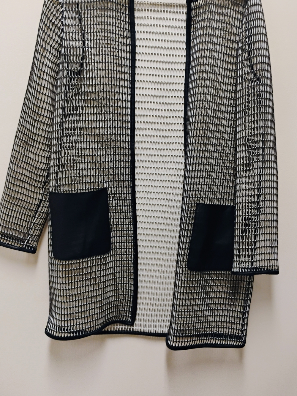 Elie Tahari Black and White Open-Front Knit Jacket